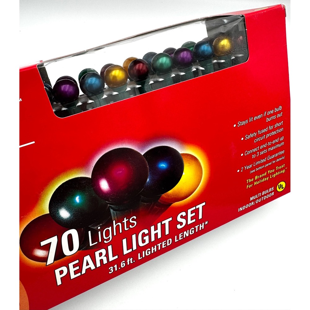 Vintage GE String-A-Long 70 Pearl Light Set Multi-Color Indoor Outdoor NOS